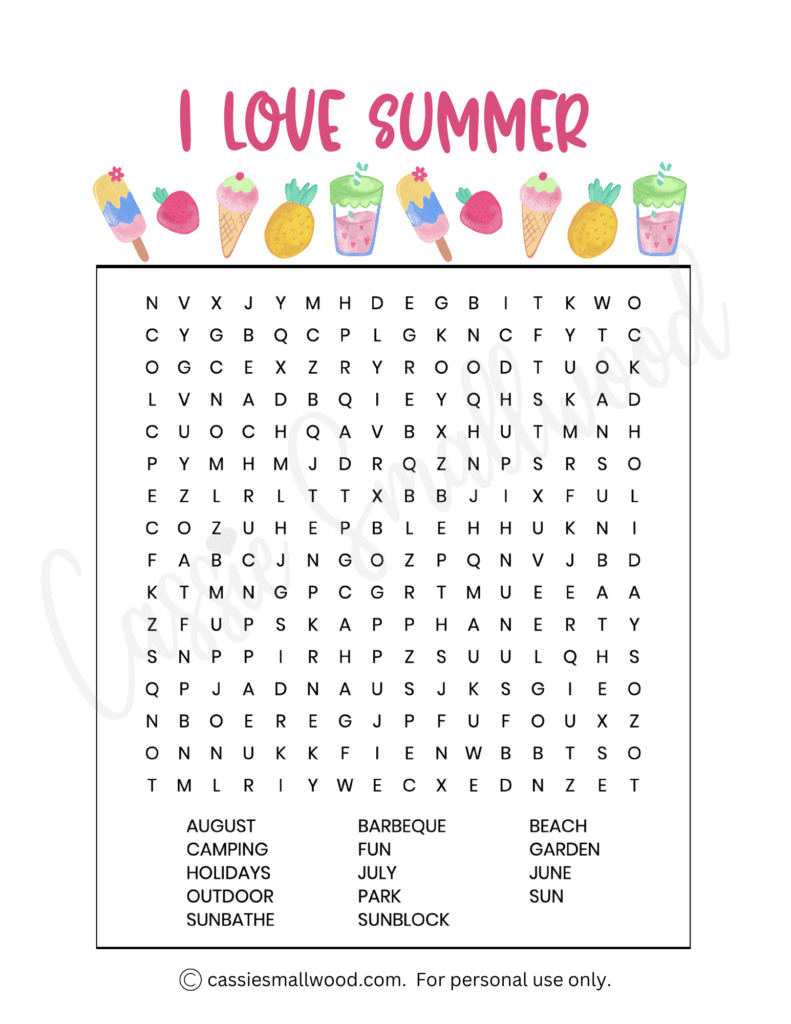 fun summer word search printables (free) - cassie smallwood